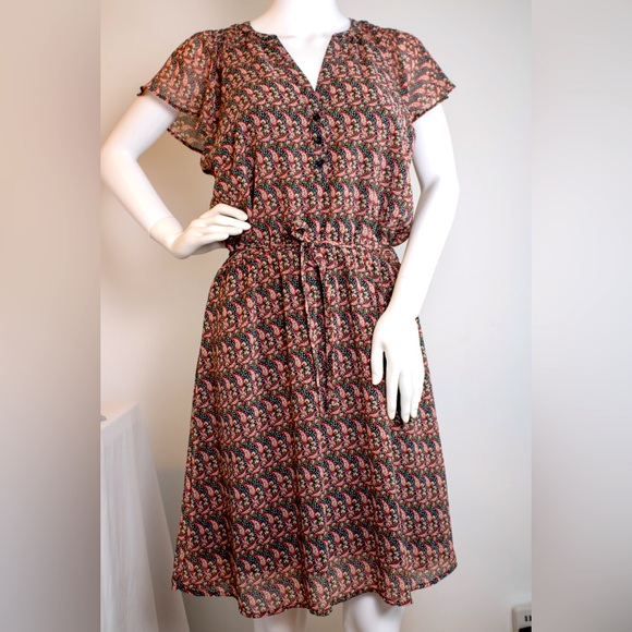 Banana Republic Dresses & Skirts - Banana Republic Ditsy Floral Midi Frill Trim Flutter Sleeve Womens Dress Size M
